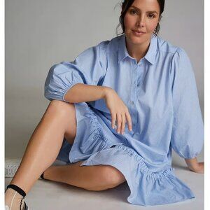 Anthropologie Sally Striped Tunic Button Down Shirt Dress XL